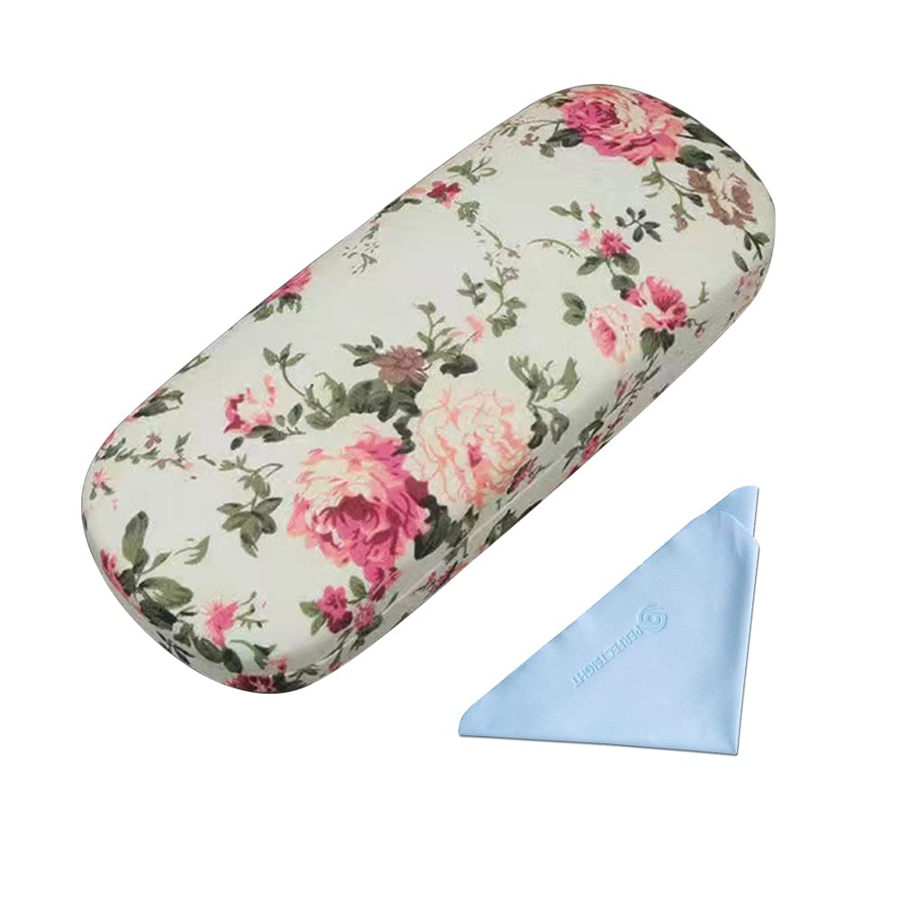PERFECTSIGHT Hard Shell Eyeglasses Case - Floral Protective Glasses Case for Women & Girls | Durable Flower Fabric Surface | Perfect for Travel, Work & Everyday Use