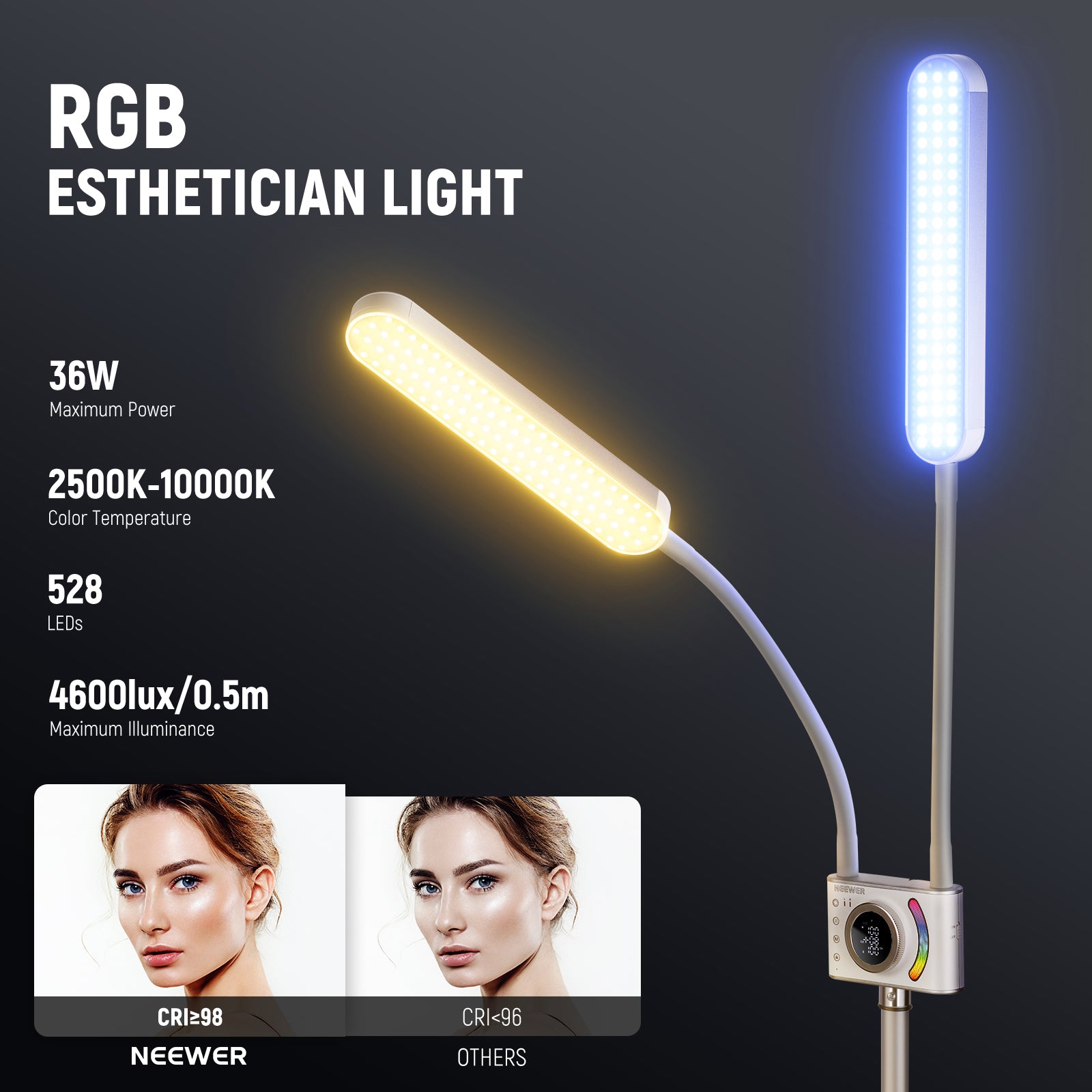 NEEWER BH40C RGB LED Photography Light Kit for Makeup, YouTube Videos, TikTok, and Live Streaming - Professional Studio Lighting for Beauty, Skincare, and Content Creation