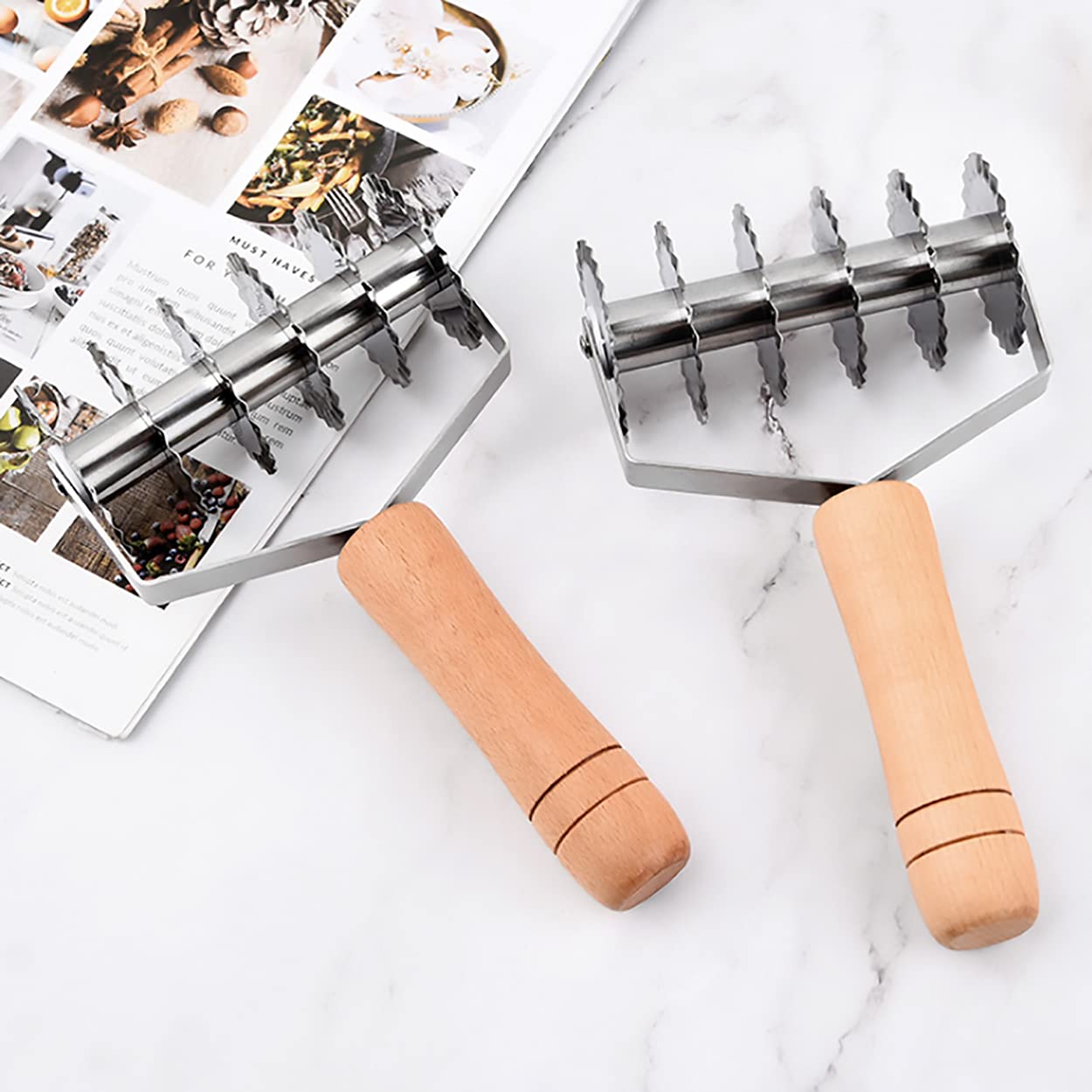 Stainless Steel Pastry Wheel with Wood Handle - 6-Wheel Dough Cutter for Pies, Cookies, Pizza & Bread | Perfect for Baking, Lattice Crusts & Homemade Desserts | Kitchen Baking Tool