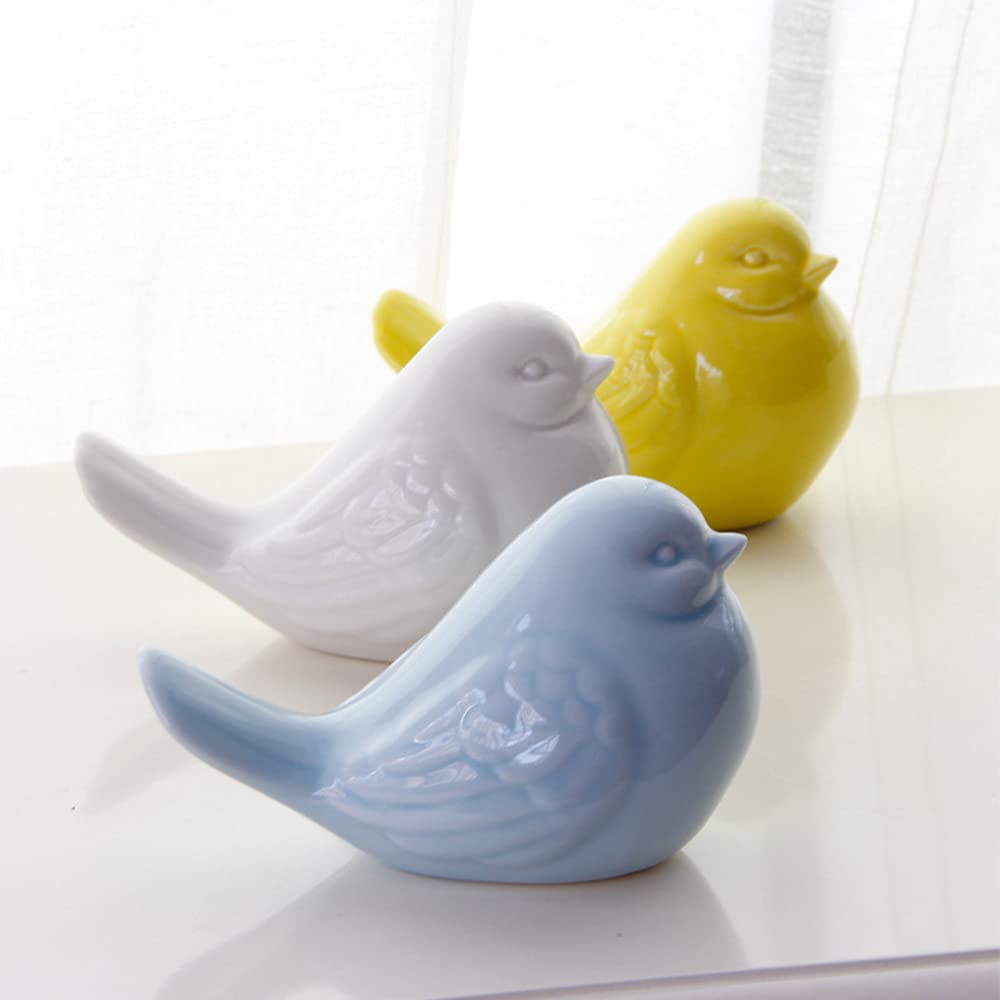 Ceramic Birds Figurines - Handcrafted Porcelain Bird Statue for Home & Garden Decor, Mini Animal Ornaments for Living Room, Bedroom, Office & Wedding Decorations (White) | Perfect for Table Centerpieces, Shelf Displays & Gift Giving