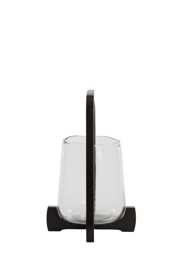Anosy Small & Large Hurricane Candle Holder - Black, Natural Wood & Clear Glass Finish - Perfect for Home Decor, Wedding Centerpieces, and Romantic Ambiance