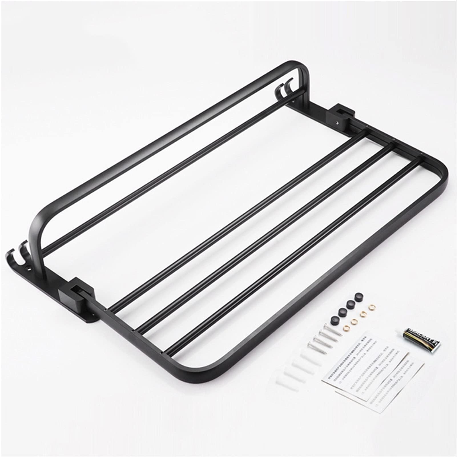 Black Aluminum Wall Mounted Folding Towel Rack with Hook - Space Saving Bathroom Storage Shelf for Towels & Robes - Perfect for Small Bathrooms, Laundry Rooms & Kitchens (40 Inch)