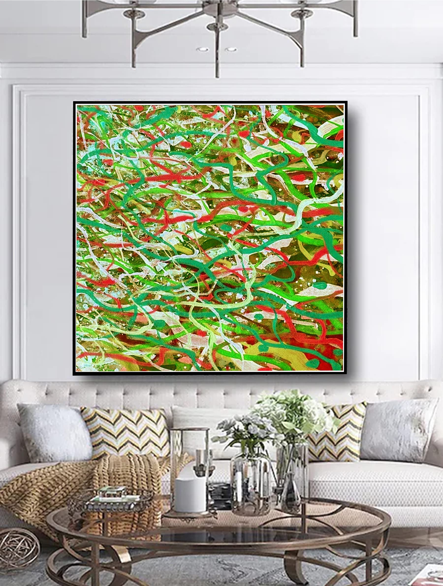 Large Abstract Colorful Wall Art Canvas - Black & Blue Original Oil Painting - Contemporary Home Decor for Living Room, Bedroom, Office - Modern Indie Style Wall Decor