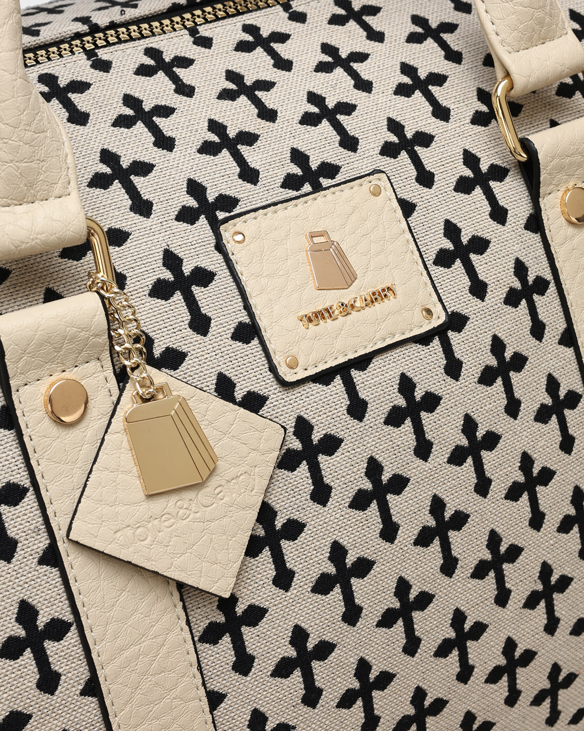 **Cream White Cross Spiked Rolling Duffle Bag - Stylish Travel Luggage for Gym, Weekend Trips & Airplane Carry-On**