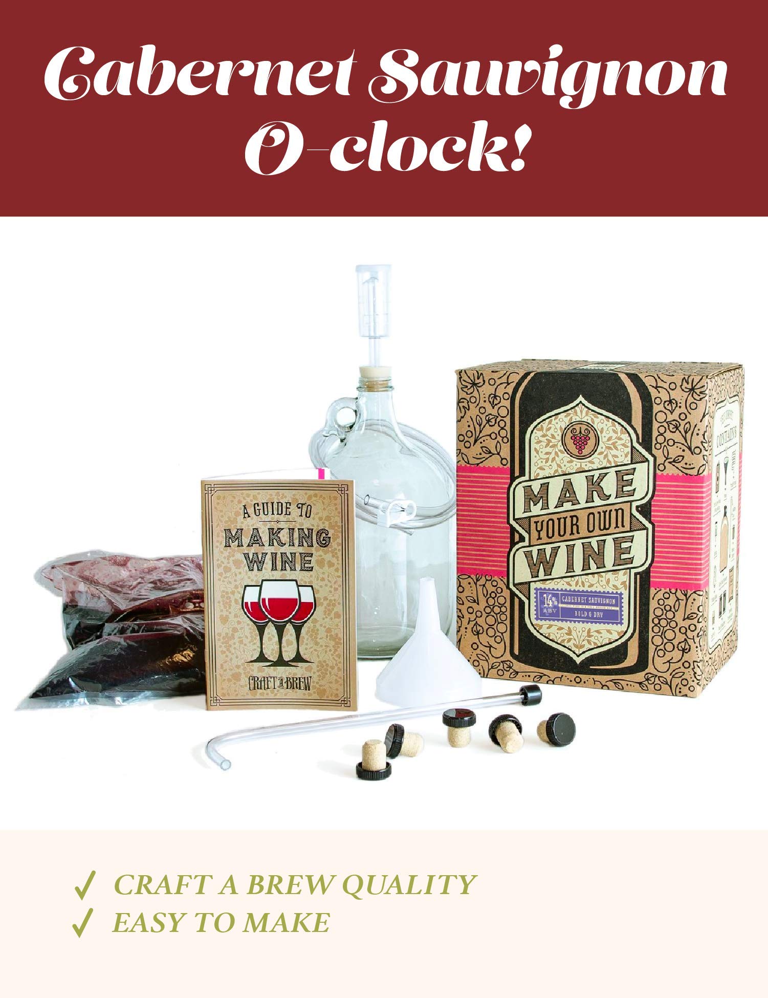 Craft A Brew Home Wine Making Kit – Complete 1 Gallon Cabernet Sauvignon Starter Set with Ingredients & Supplies – Perfect for Beginners – Ultimate DIY Winemaking Experience for Gifts, Parties & Home Brewing Enthusiasts