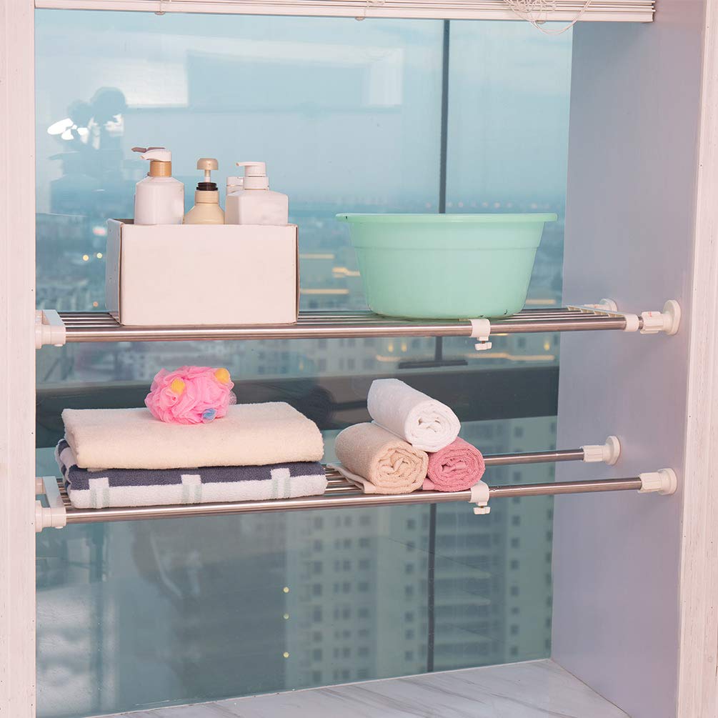 Hershii Expandable Closet Organizer - Adjustable Tension Shelf Rod, Heavy Duty Storage Rack for Wardrobe, Cupboard, Kitchen & Bathroom - Perfect for DIY Home Organization & Space Saving Solutions