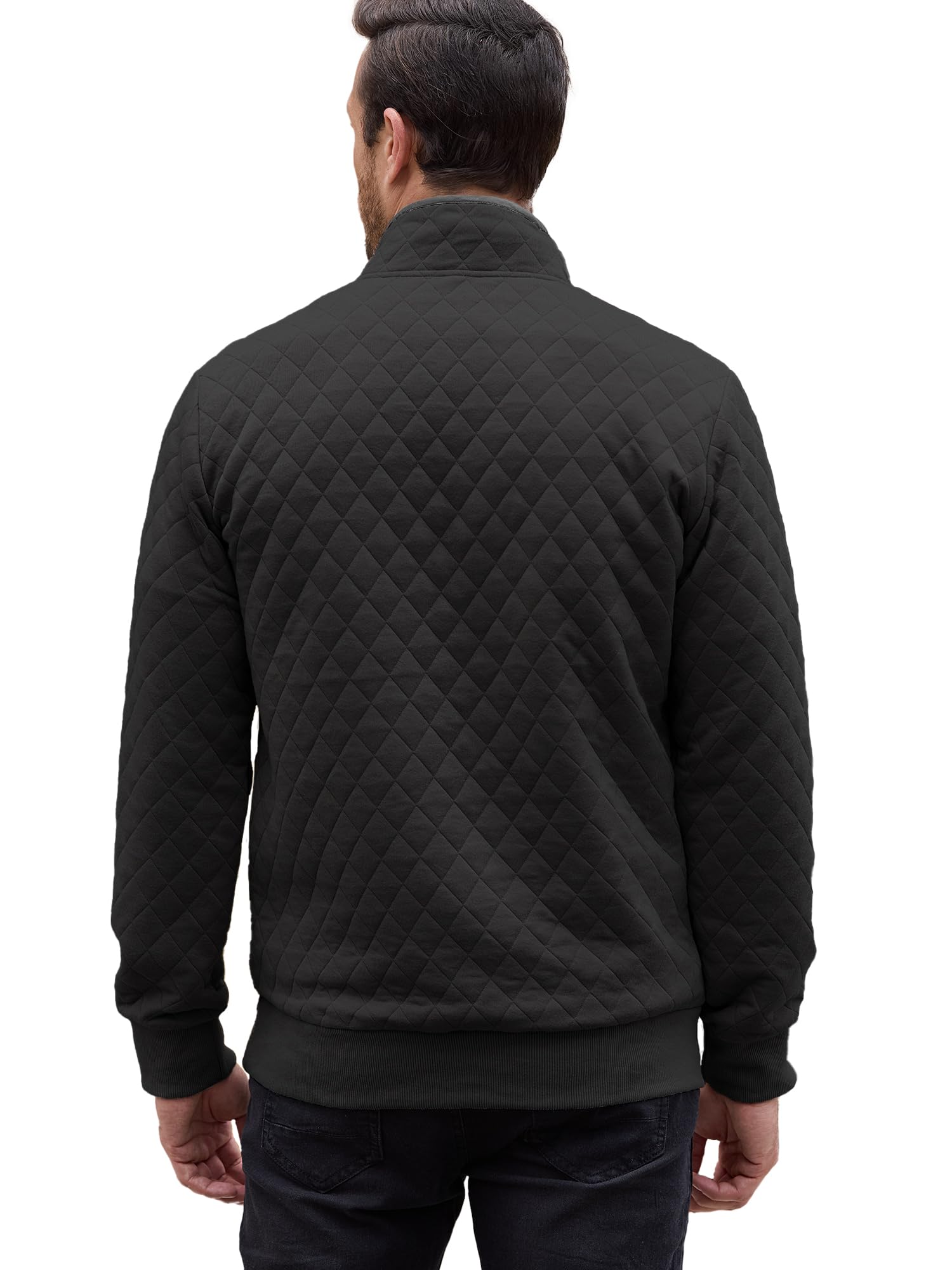 PLEPAN Men's Quilted Long Sleeve Button-Up Sweatshirt - Casual Stand Collar Pullover for Fall & Winter - Perfect for Outdoor Activities, Work & Daily Wear