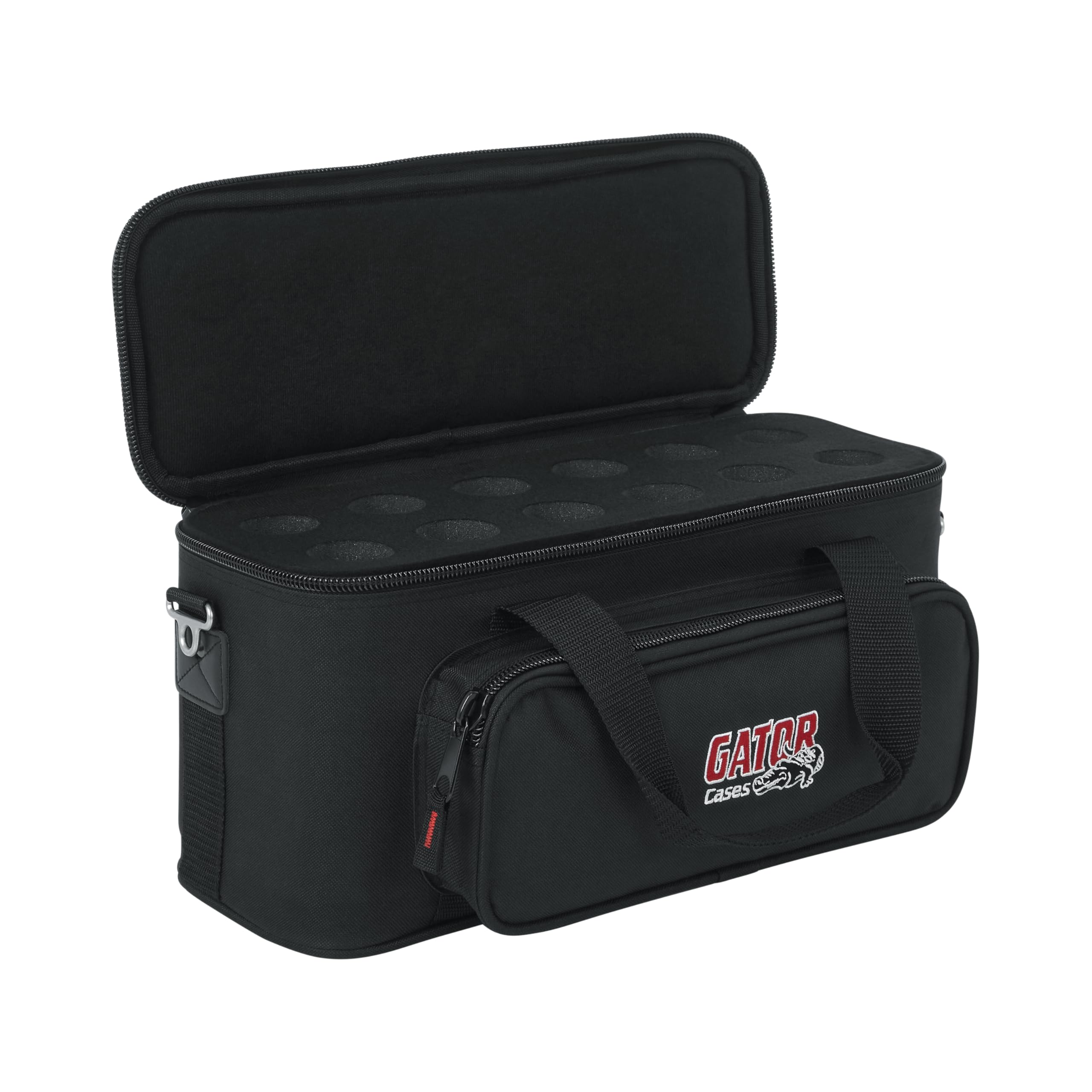 Gator Cases GM-12B Microphone Carry Bag - Padded Foam Protection for 12 Wired Mics - Perfect for Live Performances, Studio Sessions & Equipment Storage