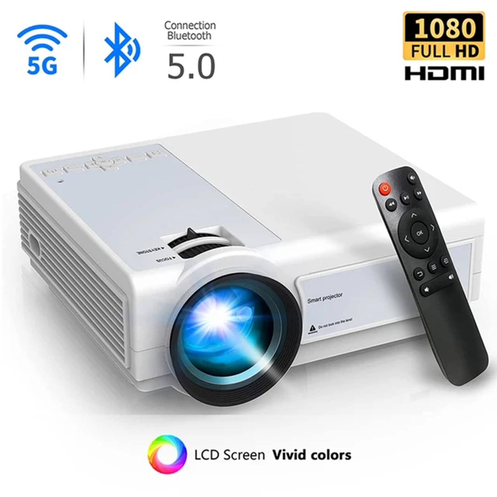 NQYZZFD Smart WiFi & Bluetooth 5G Projector - Native 4K Home Theater Movie Projector, Portable Outdoor Projector with USB/VGA/HDMI/Phone Compatibility - Perfect for Movie Nights, Gaming & Outdoor Entertainment (Black)