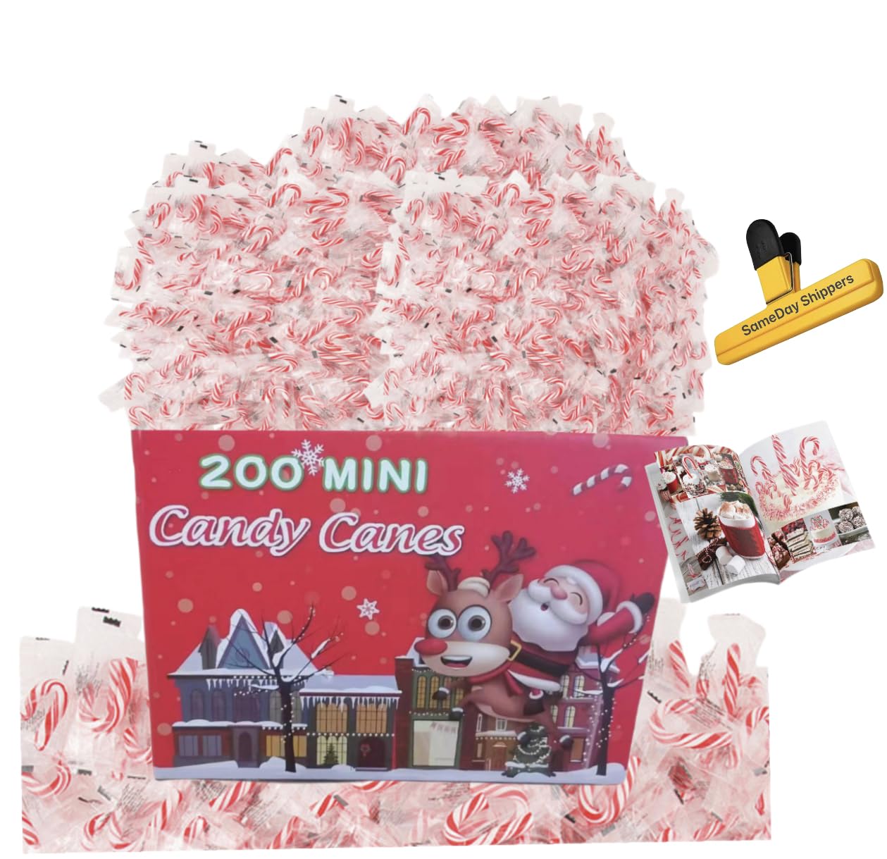 Mini Candy Canes (200 Count) - Peppermint Flavored Holiday Candy with Red & White Stripes | Individually Wrapped Christmas Treats for Stockings, Office Parties & Gift Exchanges | Includes Free Creative Idea Booklet | Perfect for Christmas, Thanksgiving, Santa Parades & Winter Celebrations