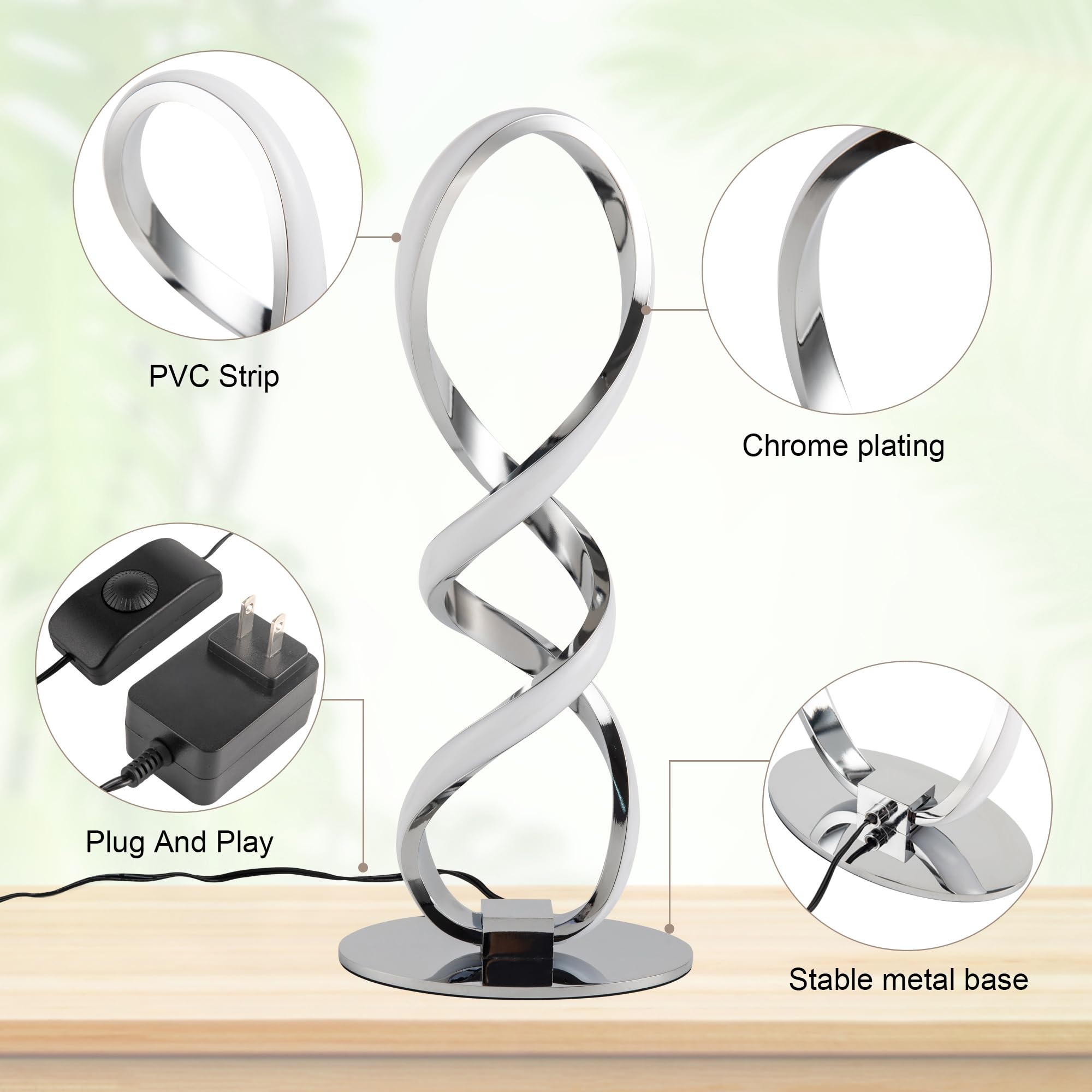 MAYNA LED Spiral Table Lamp - Modern Dimmable Nightstand Light with Stepless Brightness, 3000K Warm White for Bedroom, Living Room, Home & Study | Perfect for Reading, Relaxing & Creating Ambience