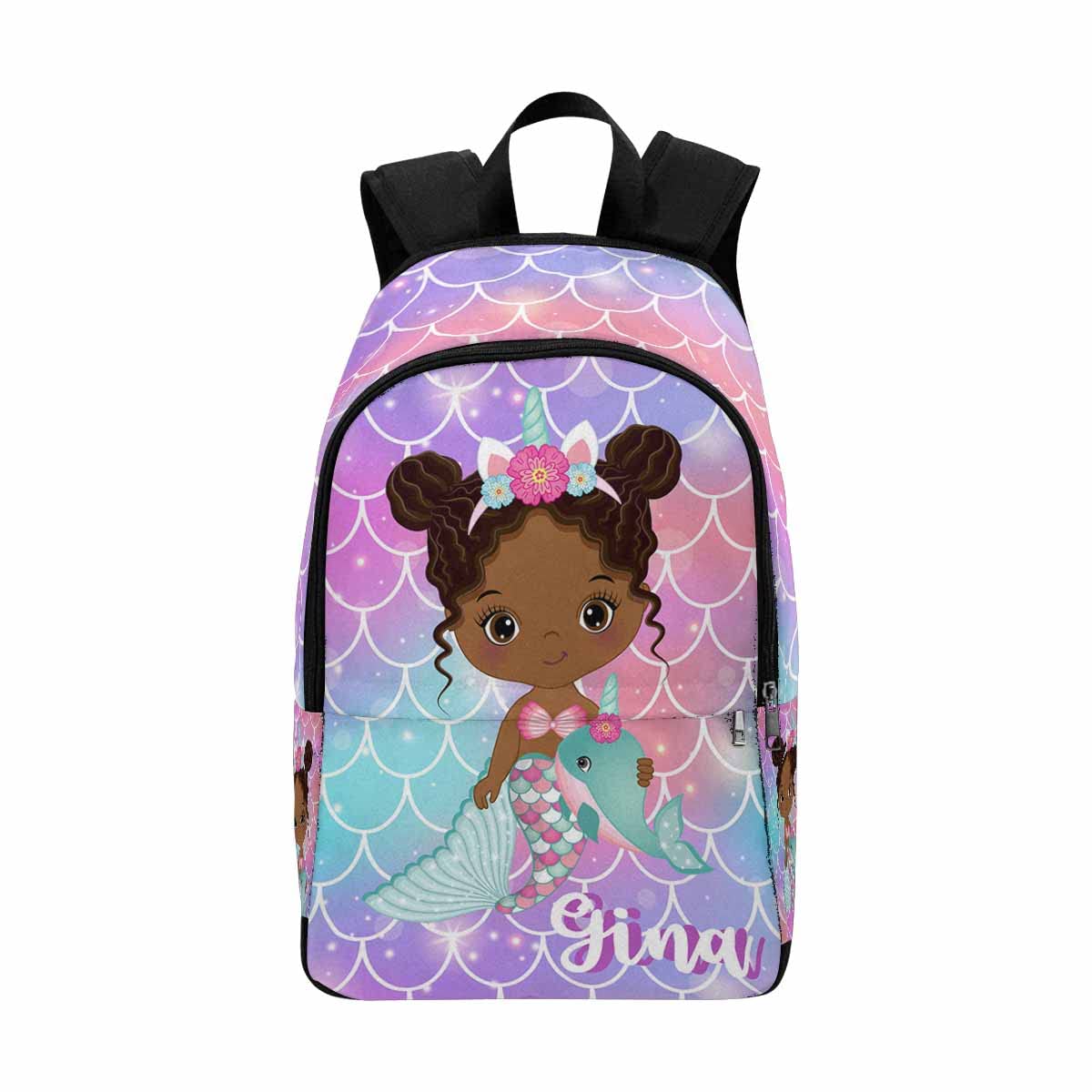 Custom Personalized Name Backpack for Women - Afro Puffs Mermaid Fish Scale Unicorn Design - Durable Travel Shoulder Bag for Hiking, Camping, Work & School | Perfect Daypack for Outdoor Adventures & Daily Commute