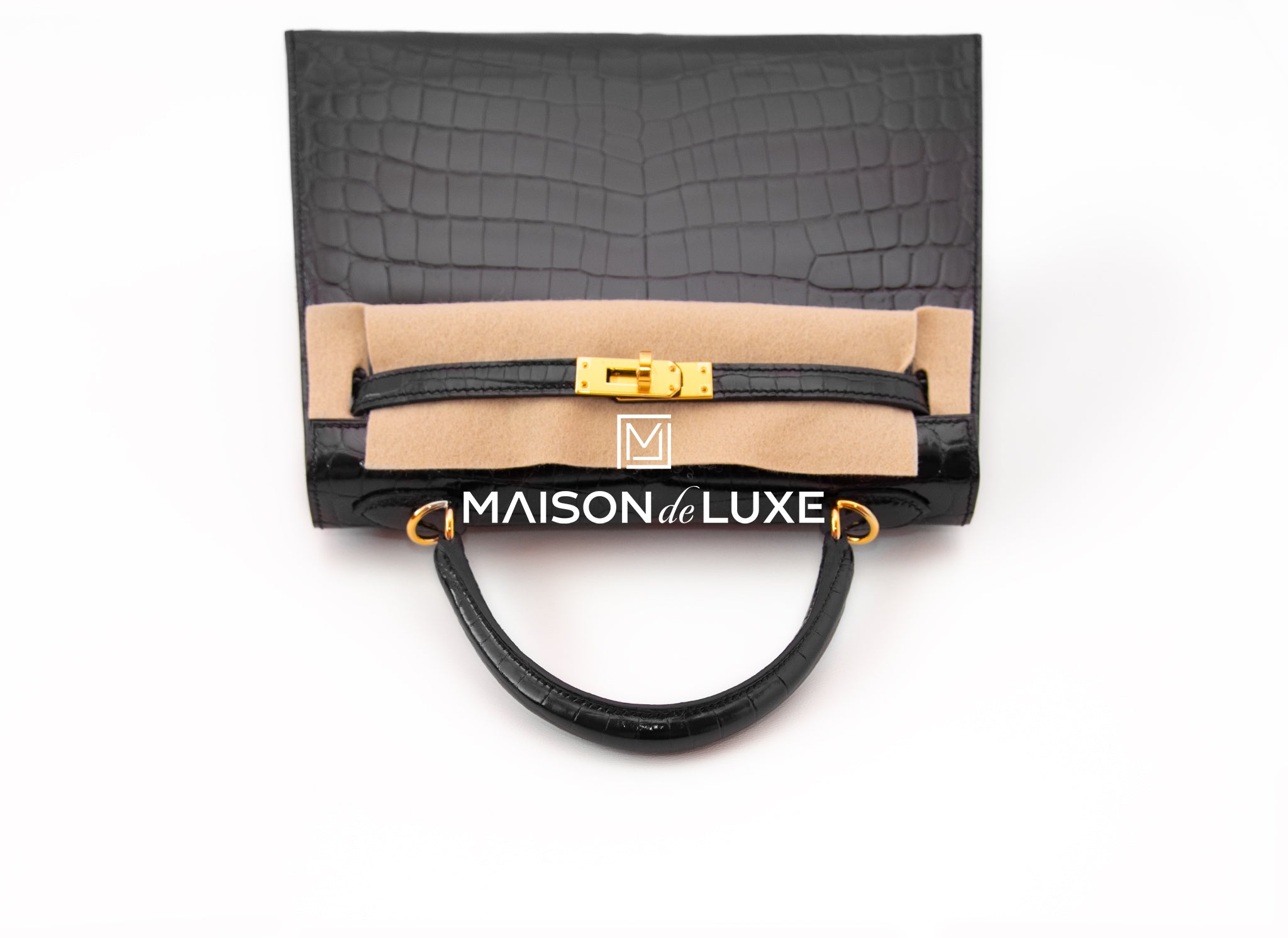 Hermes Kelly Sellier 25 Black Shiny Crocodile Handbag - Luxury Designer Shoulder Bag for Women, Perfect for Evening Events & Special Occasions