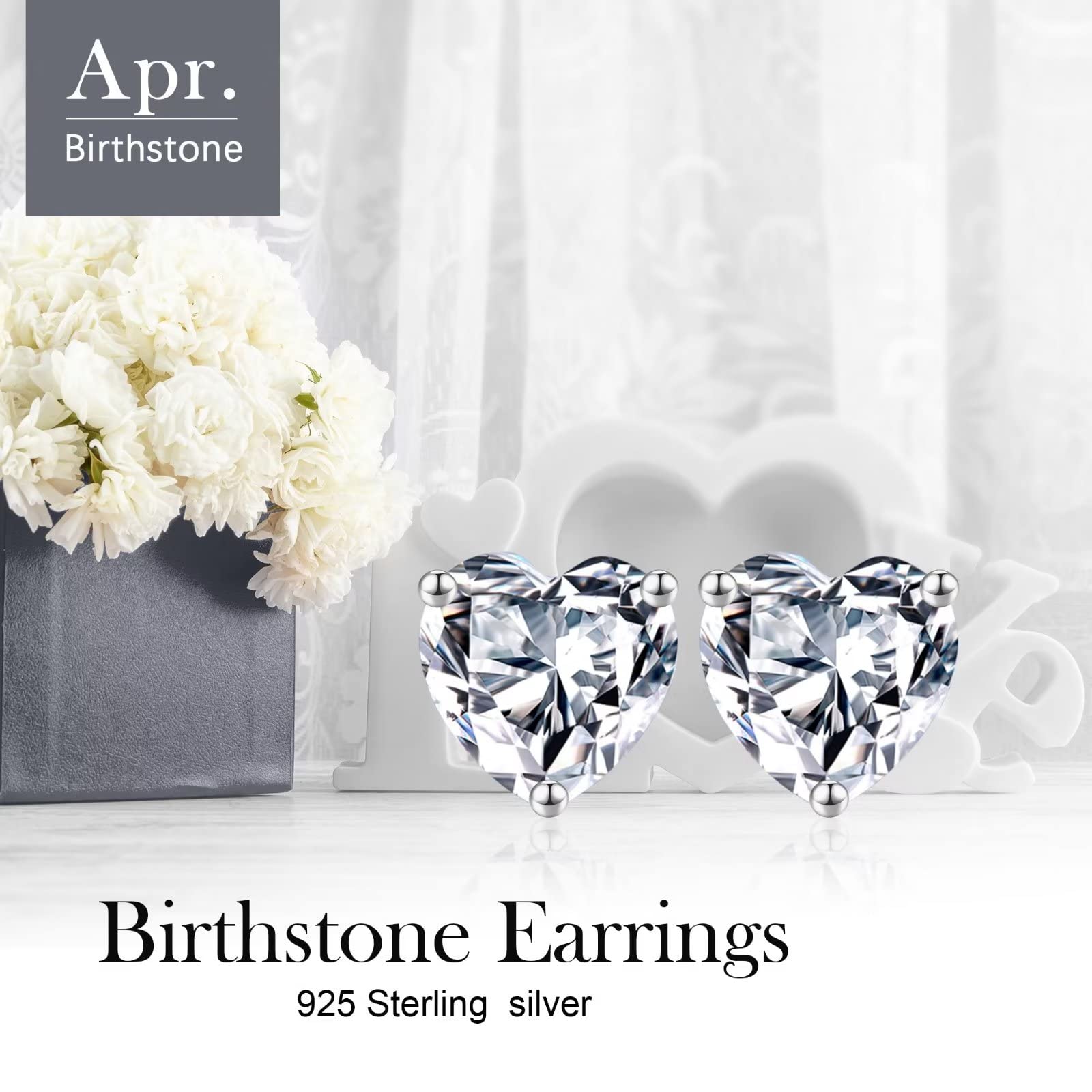 925 Sterling Silver Heart Birthstone Stud Earrings for Women | Personalized Jewelry Gifts for Mother's Day, Valentine's, Christmas & Birthdays | Elegant Everyday Wear & Special Occasion Accessories