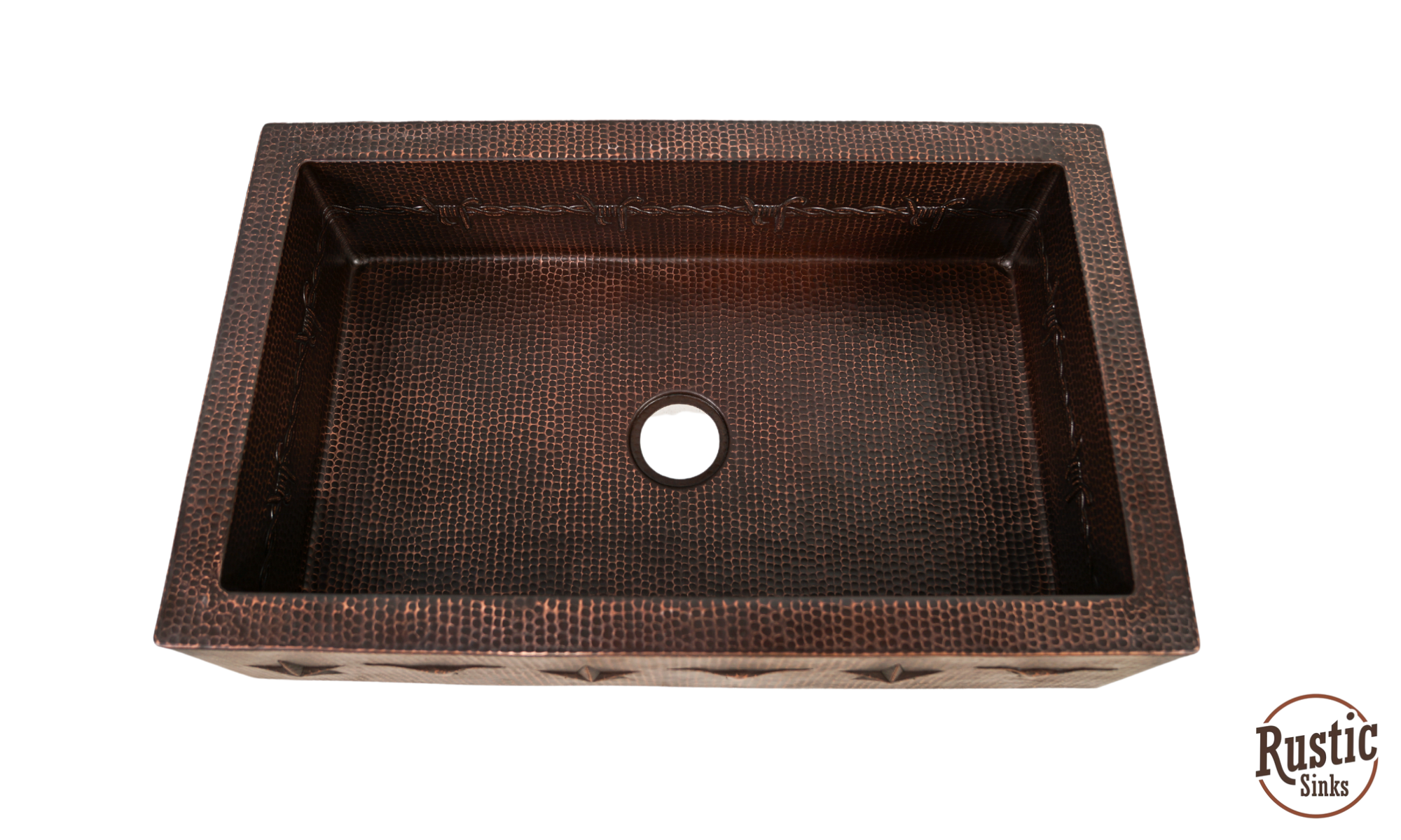 Copper Farmhouse Sink w/Barbwire, Stars & Longhorn