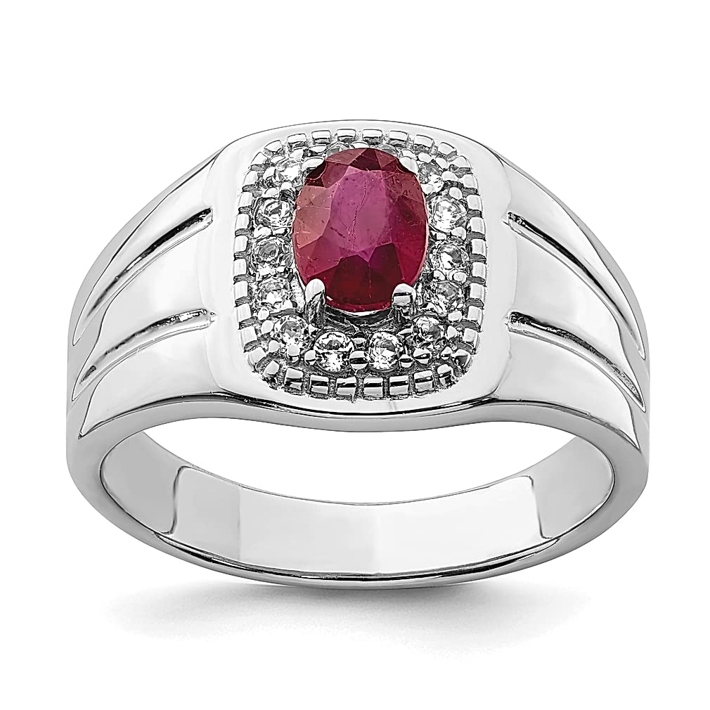 925 Sterling Silver Men's African Red Ruby & White Topaz Band Ring - Genuine Gemstone Fine Jewelry for Men, Gifts for Him, Dad, Husband - Perfect for Weddings, Anniversaries & Special Occasions