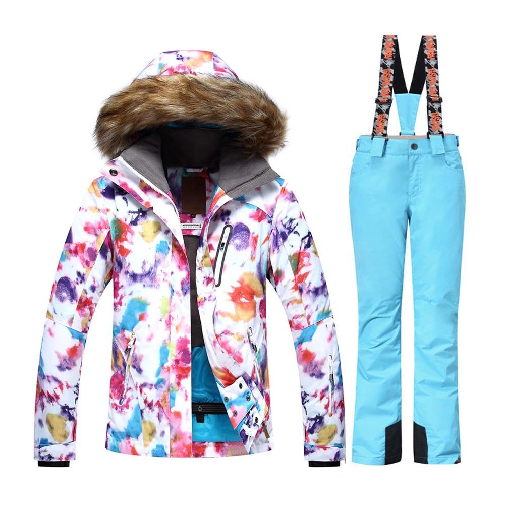 HOTIAN Women's Waterproof Ski Jacket & Pants Set - Windproof Insulated Snowsuit with Fur Hood for Snowboarding & Winter Sports | Perfect for Skiing, Snowboarding & Cold Weather Outdoor Activities