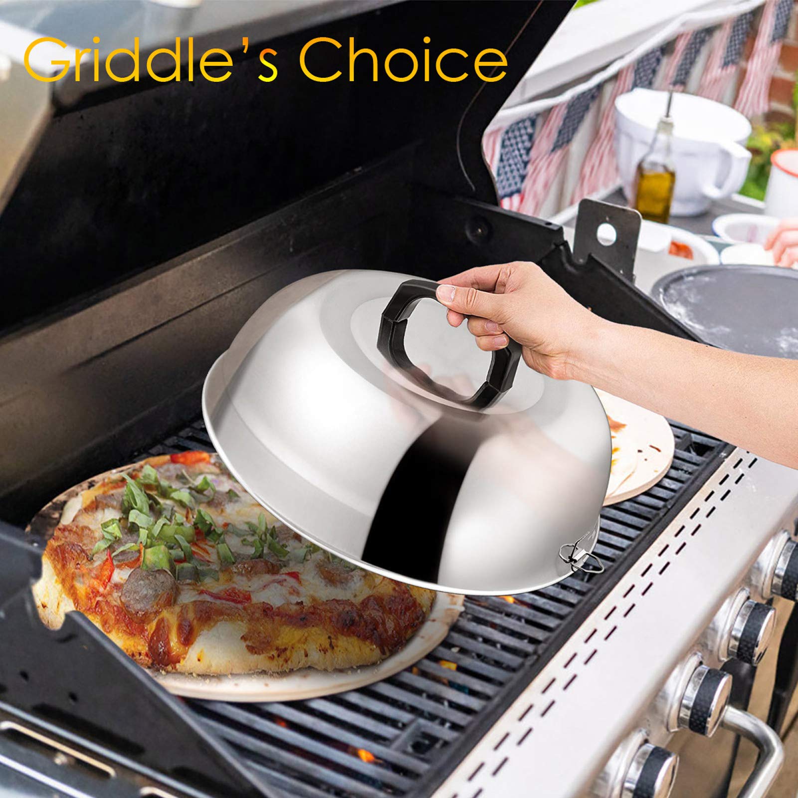 12 Inch Stainless Steel Cheese Melting Dome - Heavy Duty Round Basting Steam Cover for Griddle & BBQ - Dishwasher Safe (2 Pack) - Perfect for Indoor/Outdoor Cooking, Burgers, Pancakes & More