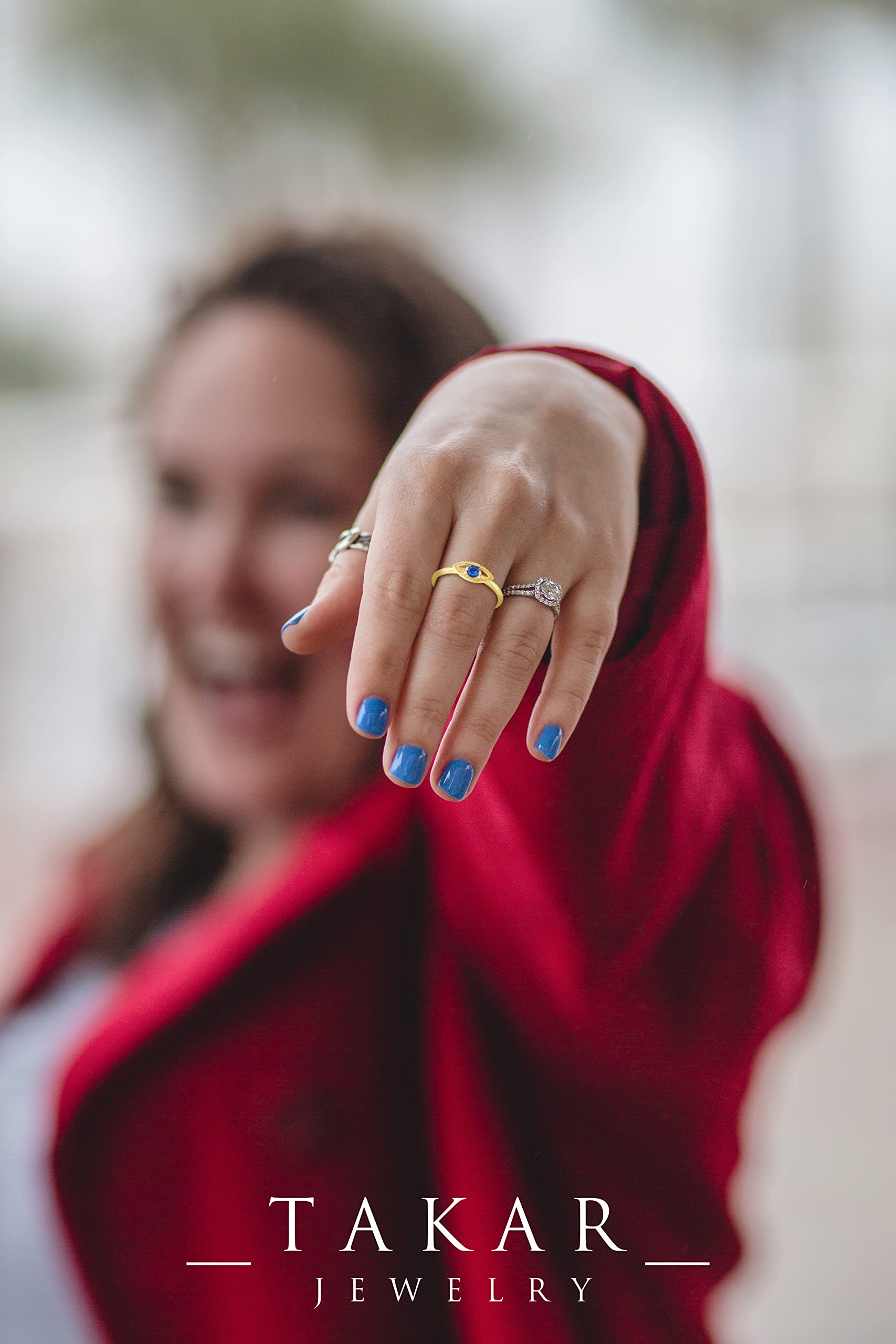 14K Solid Gold Evil Eye Ring with Genuine Cubic Zirconia & Sapphire Gemstone - Rose/White/Yellow Gold Stackable Eternity Ring - Dainty Blue Solitaire Birthstone Jewelry - Handmade in USA - Perfect Gift for Women, Bridesmaids & Best Friends - Ideal for Everyday Wear, Special Occasions & Protection Against Negative Energy