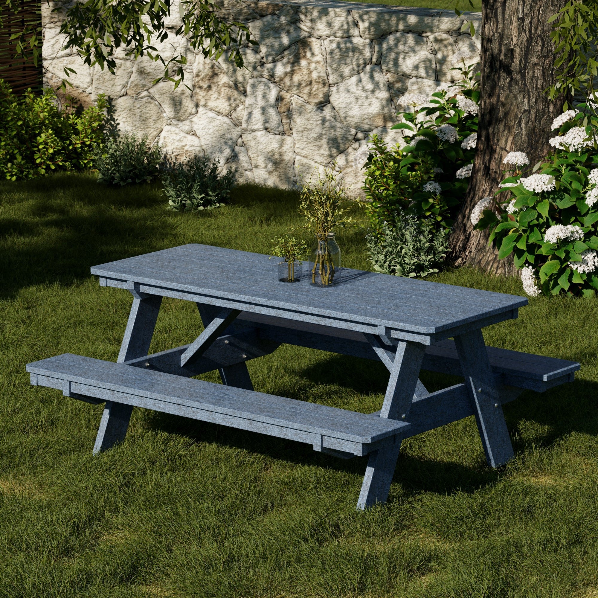 Heritage 72 Inch Outdoor Picnic Table with Attached Benches - Durable All-Weather Patio Furniture for Backyard, Garden, and Park Gatherings