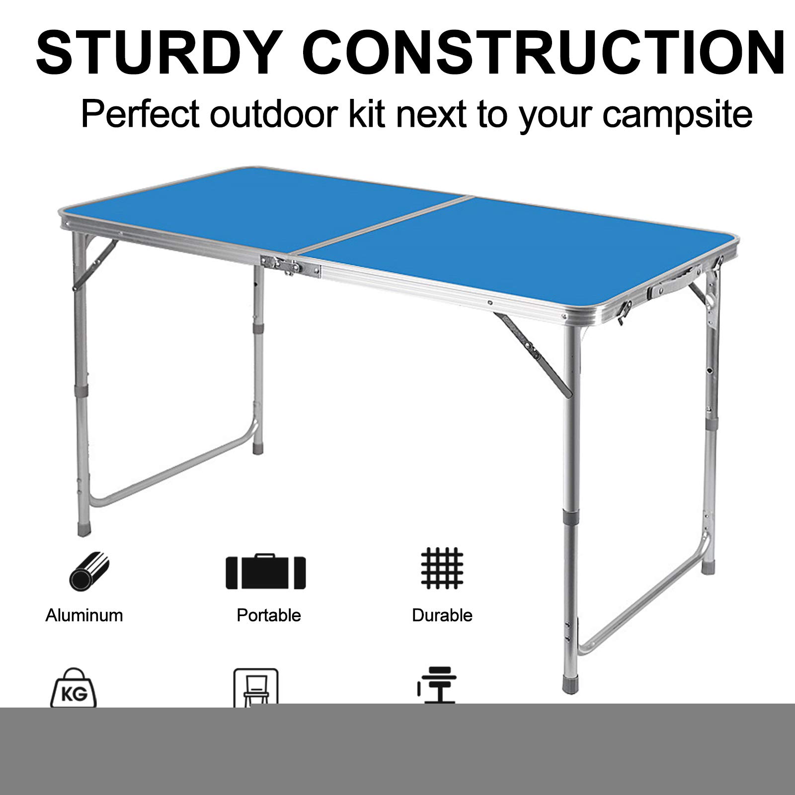 4ft Aluminum Folding Table - Lightweight Portable Camping, Picnic, BBQ, Office & Outdoor Use - Perfect for Backyard, Beach, Tailgating & More