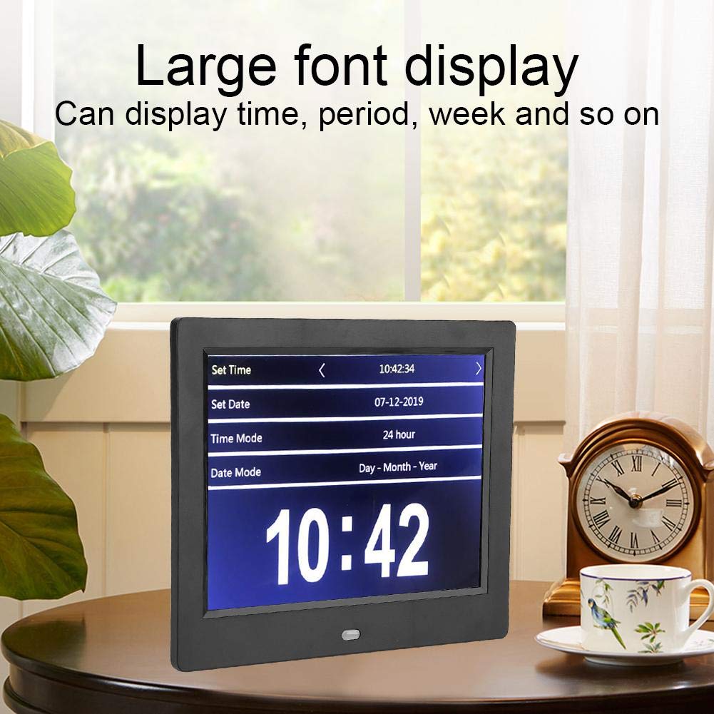 8-Inch Digital Photo Frame & Alarm Clock with 4:3 HD Display - Multi-Angle Standalone Desktop Electronic Watch for Elderly (UK Plug, White) - Perfect for Home Office, Bedside Table & Gift Giving