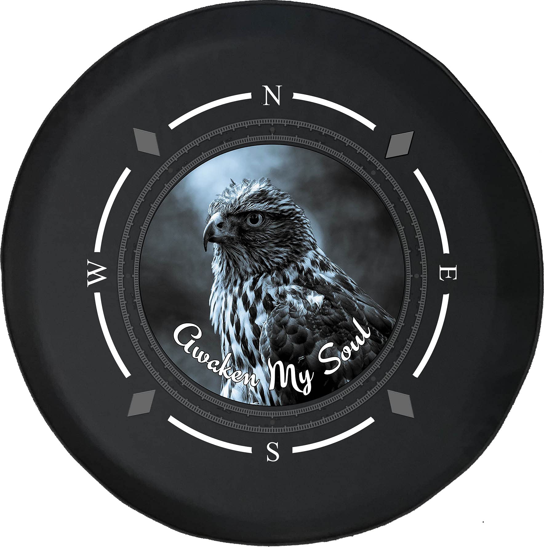 American Unlimited Spare Tire Cover with Compass & Hawk Design - Universal Fit for SUV, Trailer, RV & Most Vehicles - Durable Wheel Protector for Off-Road Adventures & Camping Trips