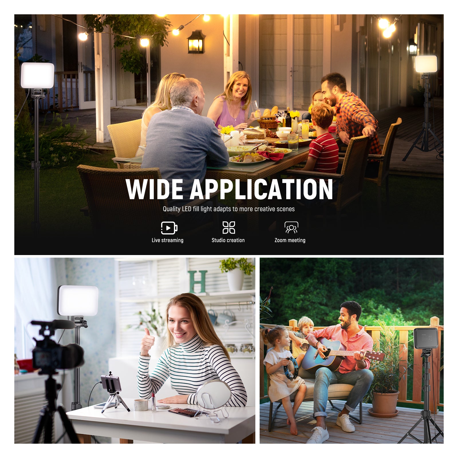 NEEWER BASICS BP66 2 Pack Bi-Color LED Video Light Panel Kit - 3200K-5600K Adjustable, CRI≥95 for YouTube, TikTok, Photography & Studio Lighting