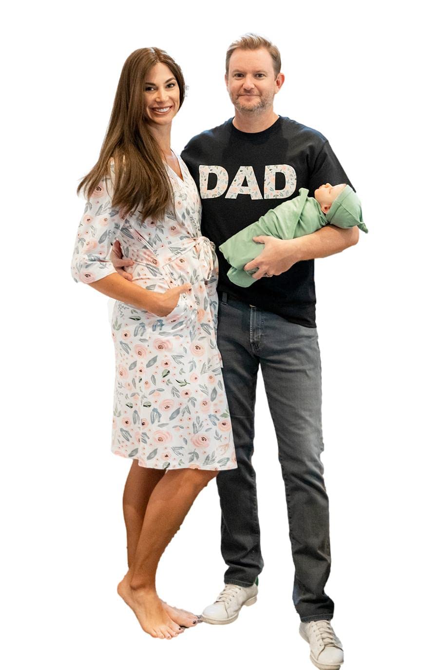 Baby Be Mine Maternity Nursing Delivery Robe & Baby Girl Swaddle Blanket Set with Daddy T-Shirt - Soft Comfortable Postpartum & Newborn Essentials for Hospital, Home & Photo Shoots