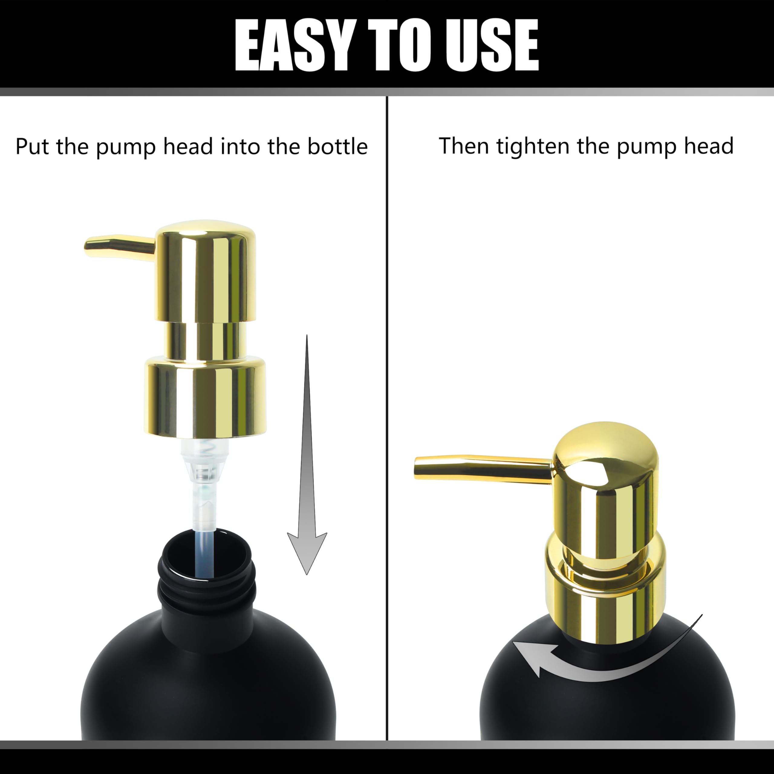 16.9oz Refillable Shampoo & Conditioner Dispenser Set of 3 - Matte Black Shower Soap Dispenser with Gold Pump & Labels | Perfect for Bathroom Organization & Luxury Hotel-Style Experience