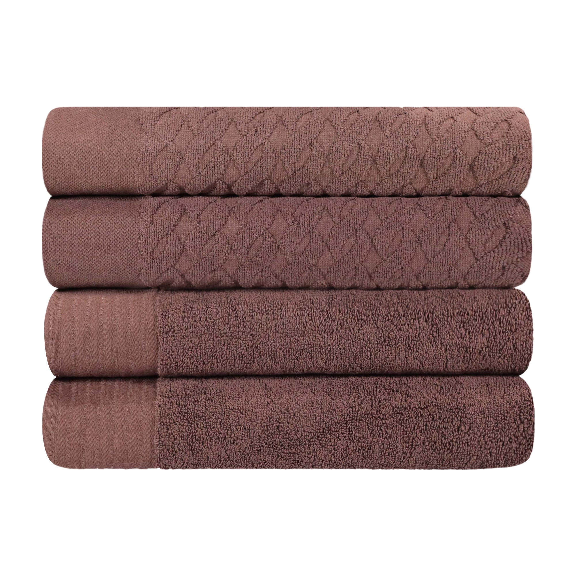 Premium Turkish Cotton Jacquard Herringbone & Solid 4-Piece Bath Towel Set - Ultra Soft & Absorbent Luxury Towels for Spa, Bathroom & Guest Use
