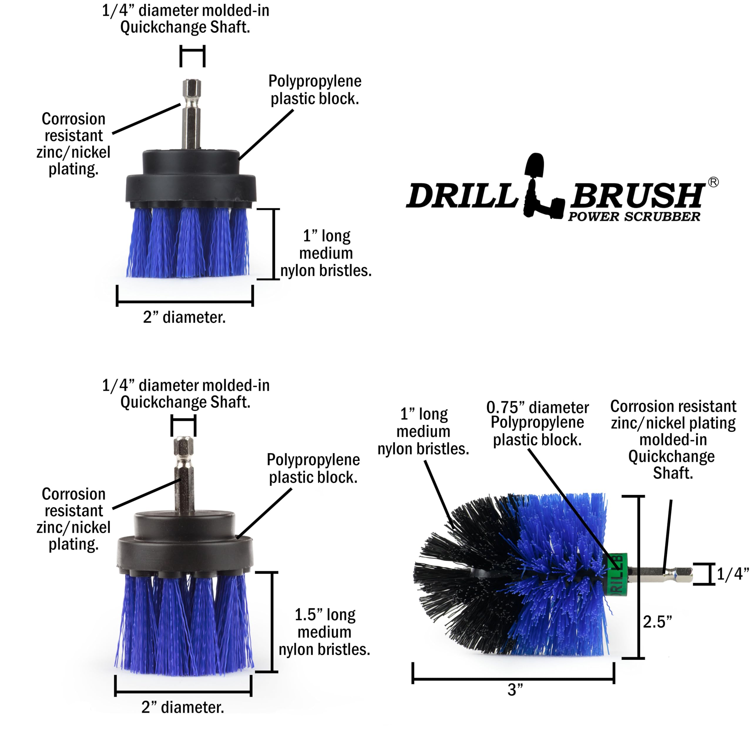 5-Piece Spin Brush Pool Cleaning Kit - Drill Brush for Pools, Hot Tubs, Spas & Pond Liners - Deck Brush & Carpet Cleaner Accessories - Perfect for Pool Maintenance & Surface Cleaning