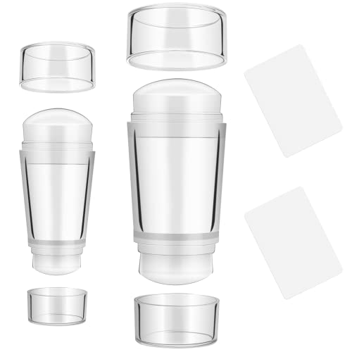 2 Pack Double Sided Nail Art Stamper - Clear Silicone Nail Stamping Jelly with Scraper for DIY Manicure - Perfect for Nail Art Designs, Salon & Home Use