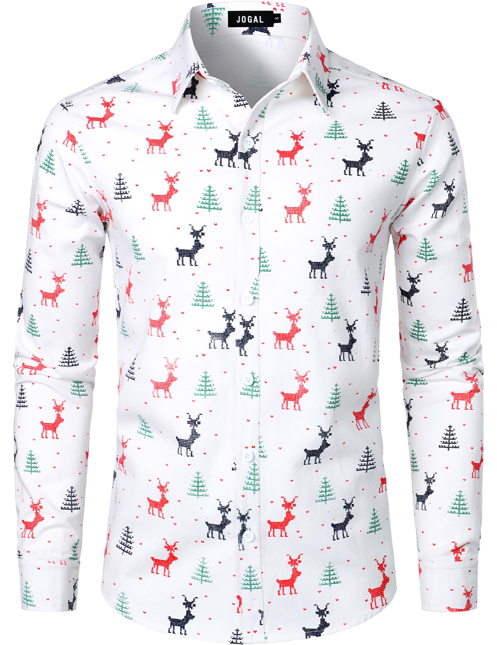 JOGAL Men's Christmas Santa Claus Button Down Shirt - Festive Long Sleeve Holiday Party Shirt for Ugly Sweater Contest, Office Party & Family Gatherings