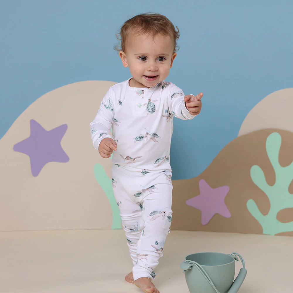 Organic Baby Grow Suit - Snuggle Hunny Soft Cotton Turtle Print Bodysuit for Newborns & Infants | Perfect for Playtime, Naptime & Photo Shoots