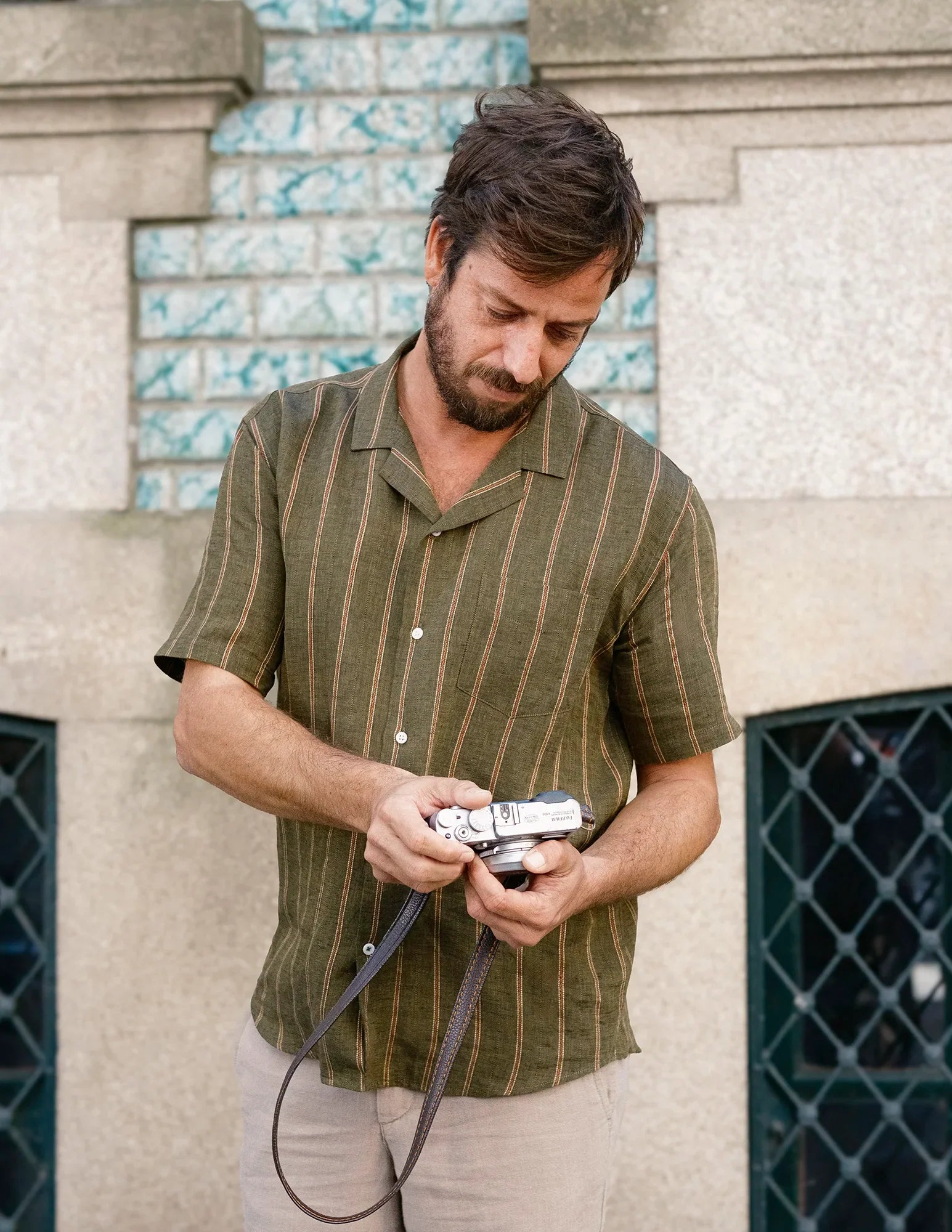 Premium Linen Shirt for Men - Milano Short Sleeve Casual Button Down Shirt in Khaki | Breathable Summer Wear for Beach, Travel & Office