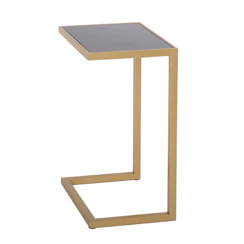 25in Sofa Side Table Snack Table - C-Shaped End Table with Tempered Glass Top, Sturdy Wrought Iron Frame - Portable Laptop Desk for Living Room, Bedroom, Office & Dorm - Perfect for Snacking, Reading & Working from Home