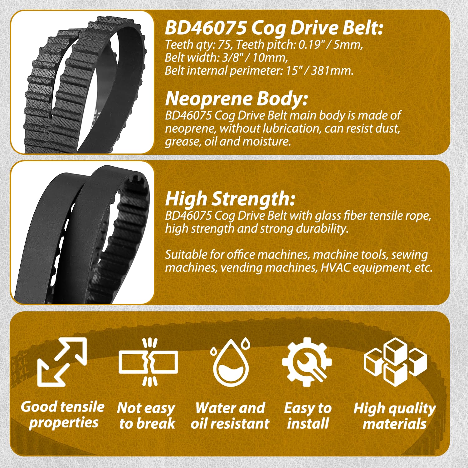HASMX Cog Drive Belt Replacement for Ryobi BD4601, BD4600, BD4601G Disc Sander - Compatible with Part BD46075 (1-Pack) - Perfect for Woodworking, Metal Sanding & DIY Projects