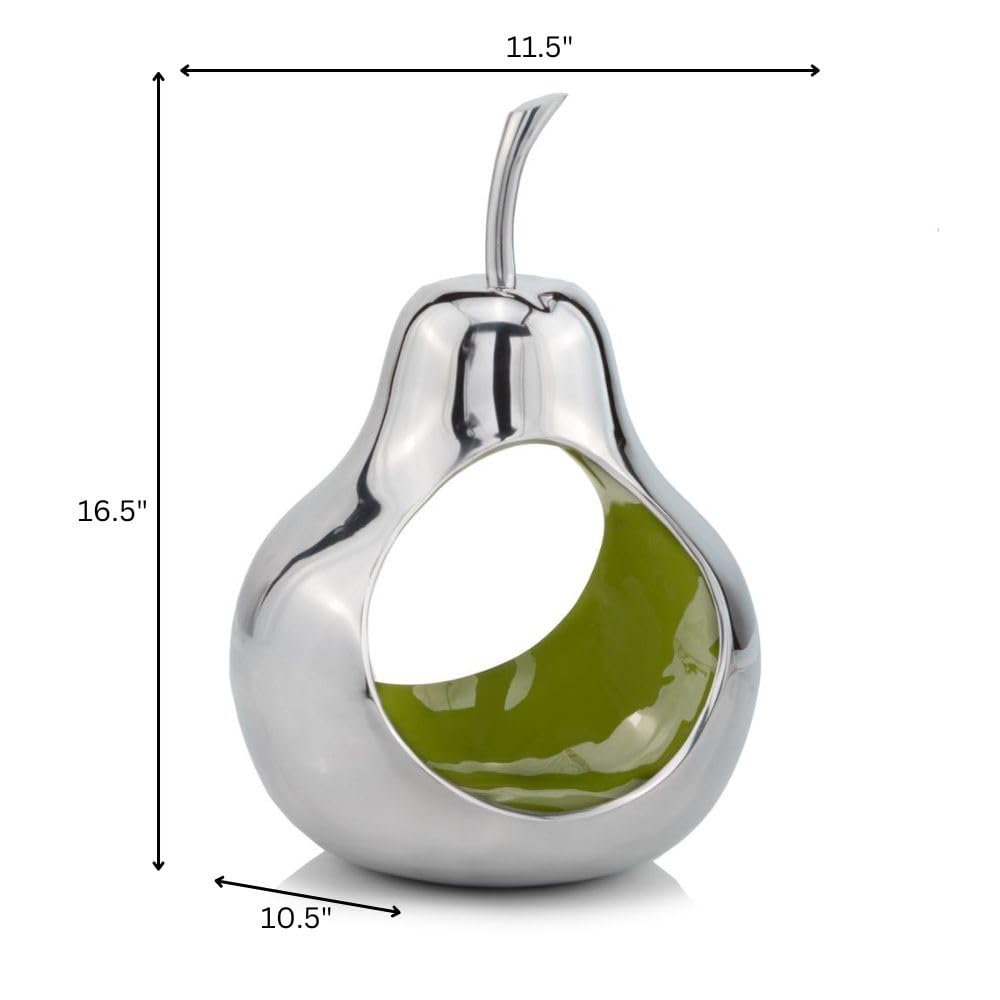 Modern Day Accents 3373 Open Green Pear Bowl – Silver Green Decorative Bowl for Home Decor, Kitchen Counter & Table Centerpiece, 11.5