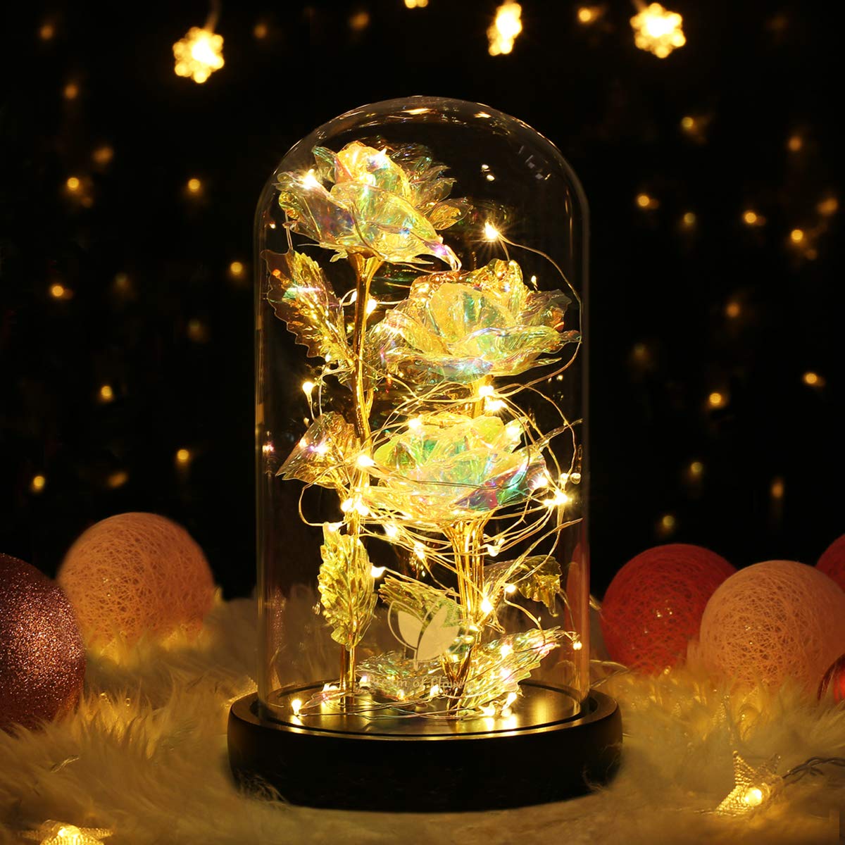 Enchanted Beauty and The Beast Rose in Glass Dome - Sparkling Eternal Rose Gift for Women, Mom, Wife, Girlfriend - Perfect Birthday, Anniversary, Mother's Day Present - Romantic Home Decor & Keepsake