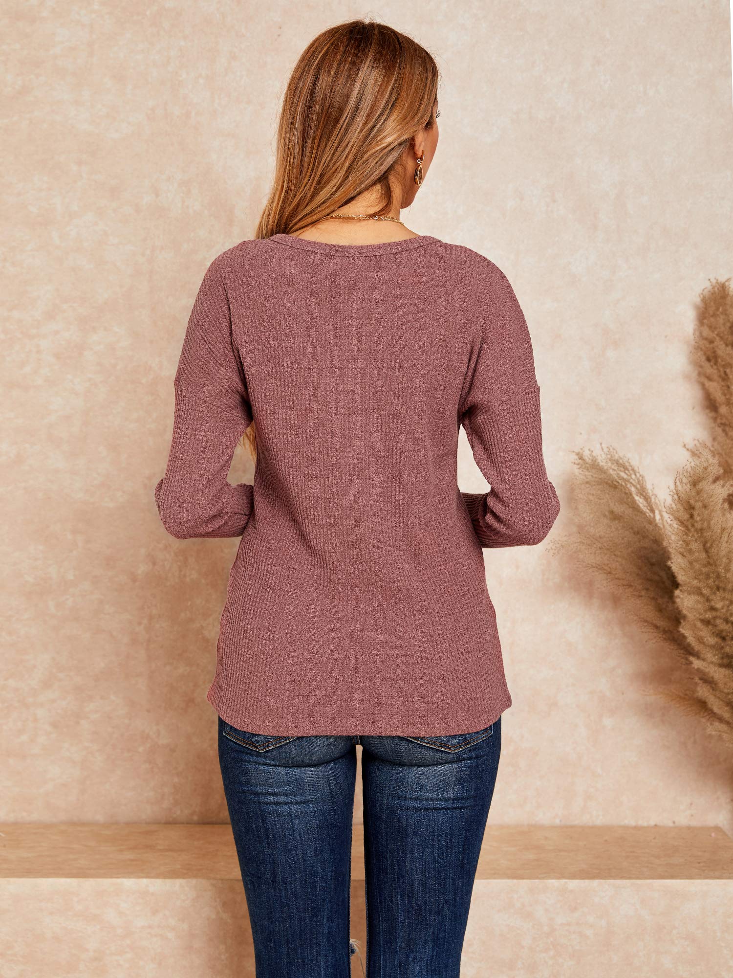 Women's V-Neck Henley Long Sleeve Shirt - Soft Waffle Knit Button Down Top for Casual Wear & Layering | Perfect for Fall, Winter & Outdoor Activities
