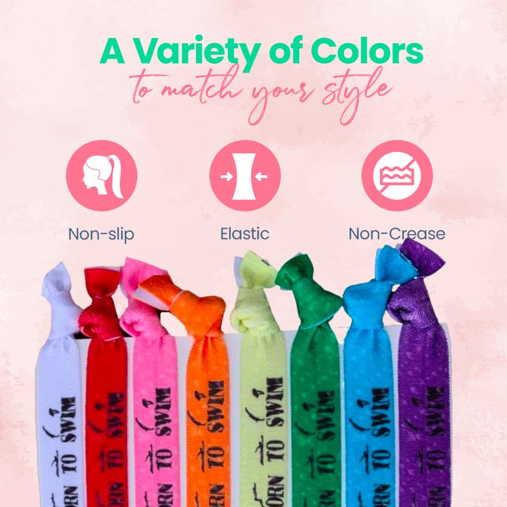 Sportybella No Crease Elastic Hair Ties for Swimming - 8pcs Set for Girls, Women, Teens & Kids - Soft Ponytail Holders for Swimmers, Swim Team & Water Sports - Perfect for Pool, Beach & Athletic Activities