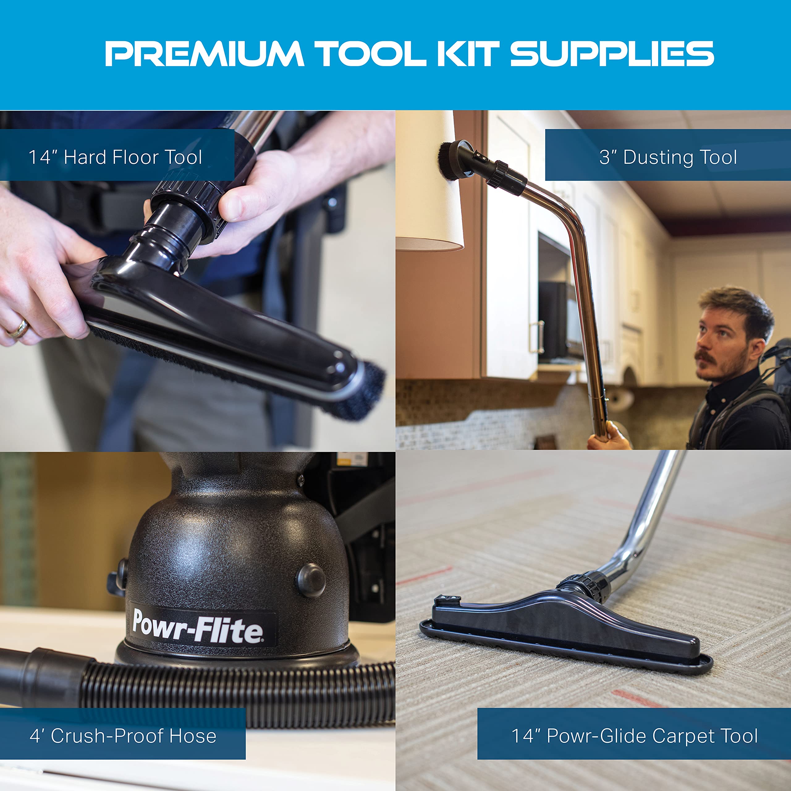 Powr-Flite Comfort Pro Backpack Vacuum Cleaner - 6 Quart Commercial HEPA Vacuum with Premium Tool Kit (BP6S) - Ideal for Office Cleaning, Janitorial Services & Large Area Maintenance