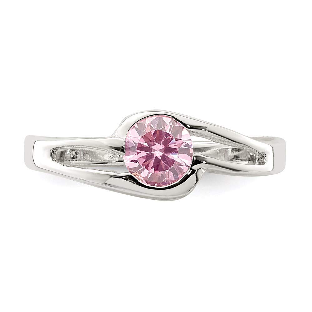 925 Sterling Silver Pink Round Bezel Cubic Zirconia Ring for Women - Elegant Fine Jewelry Gift for Her, Perfect for Anniversaries, Birthdays & Special Occasions