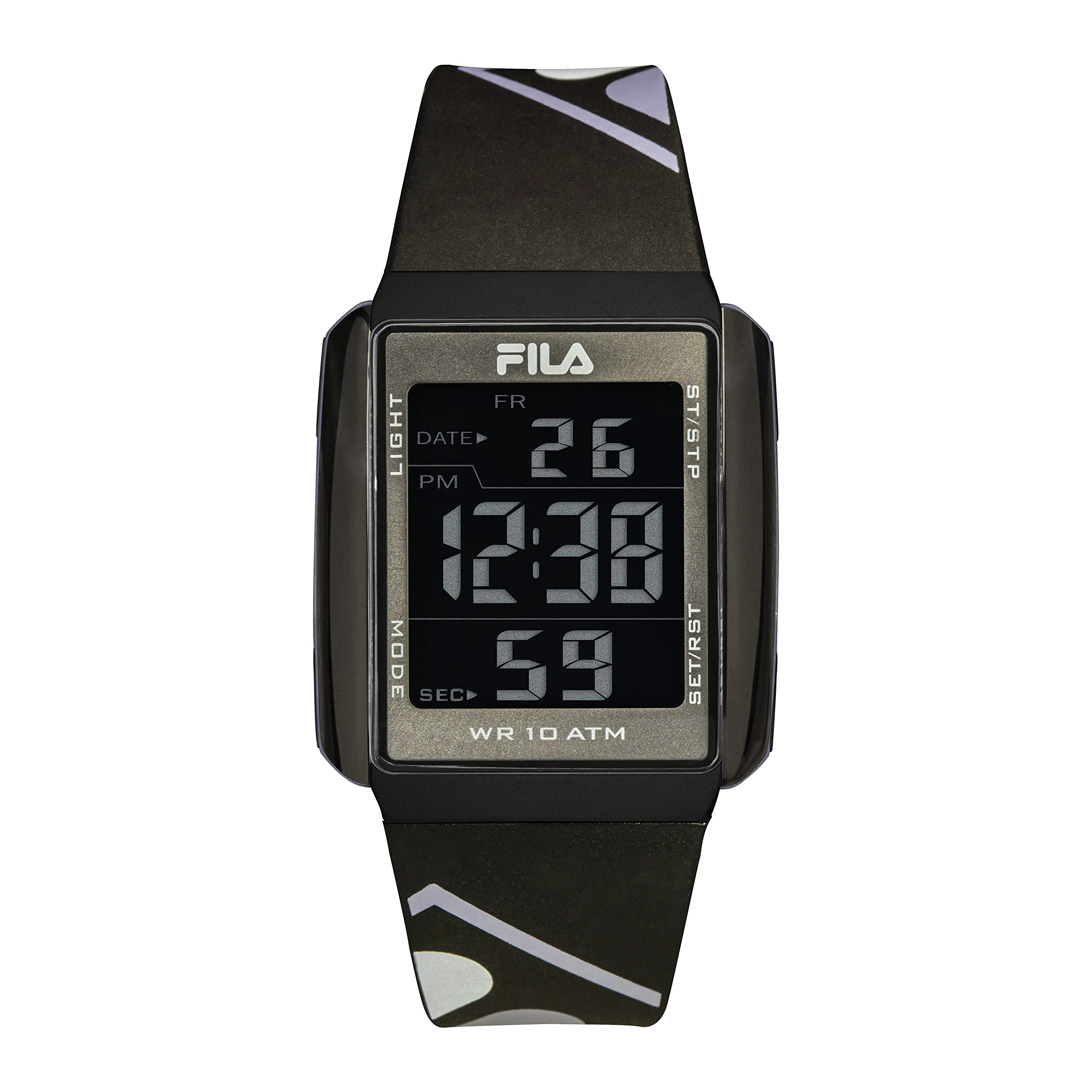 FILA Digital Watch for Men & Women - Black Sports Watch with Stopwatch, Square Face & Bracelet Strap - Perfect for Running, Gym & Outdoor Activities