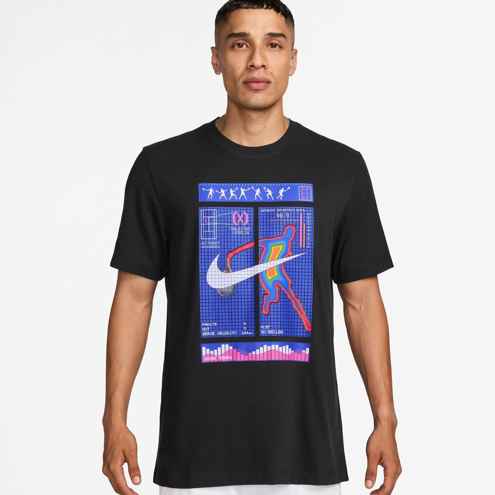Nike Men's Court Graphic Tee - Black Cotton Short Sleeve T-Shirt for Casual Wear & Street Style