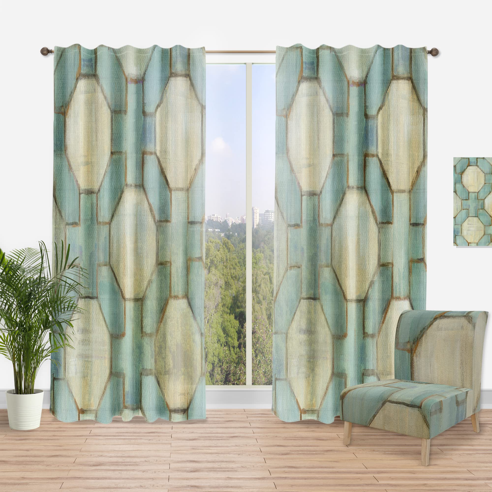 DesignQ Geometric Pattern Thermal Insulated Curtains - Single Panel 52x90 Inches - Blackout Drapes for Bedroom & Living Room - Perfect for Home Decor and Light Control