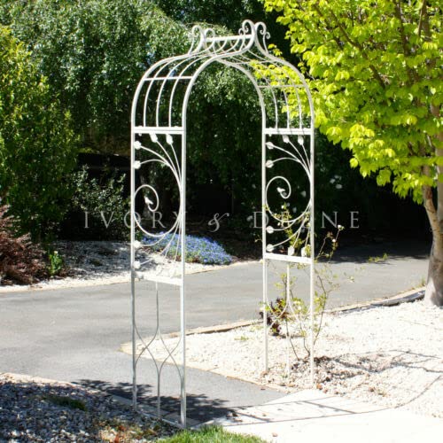 White Metal Garden Arch - Wedding Arch Stand, Backdrop Arbor for Climbing Plants & Trellis | Perfect for Wedding Ceremonies, Outdoor Decor, Patio, Lawn & Backyard Decoration | Indoor/Outdoor Use with Drapes & Flowers