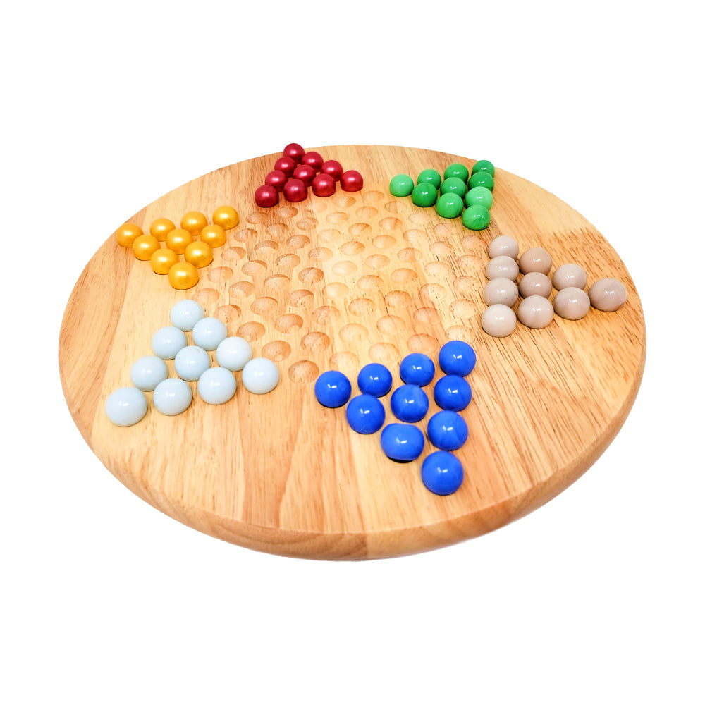 Classic 12 Inch Wooden Chinese Checkers Board Game Set with 60 Colorful Marbles - Family Fun Strategy Game for Kids & Adults - Perfect for Game Nights, Parties & Indoor Activities