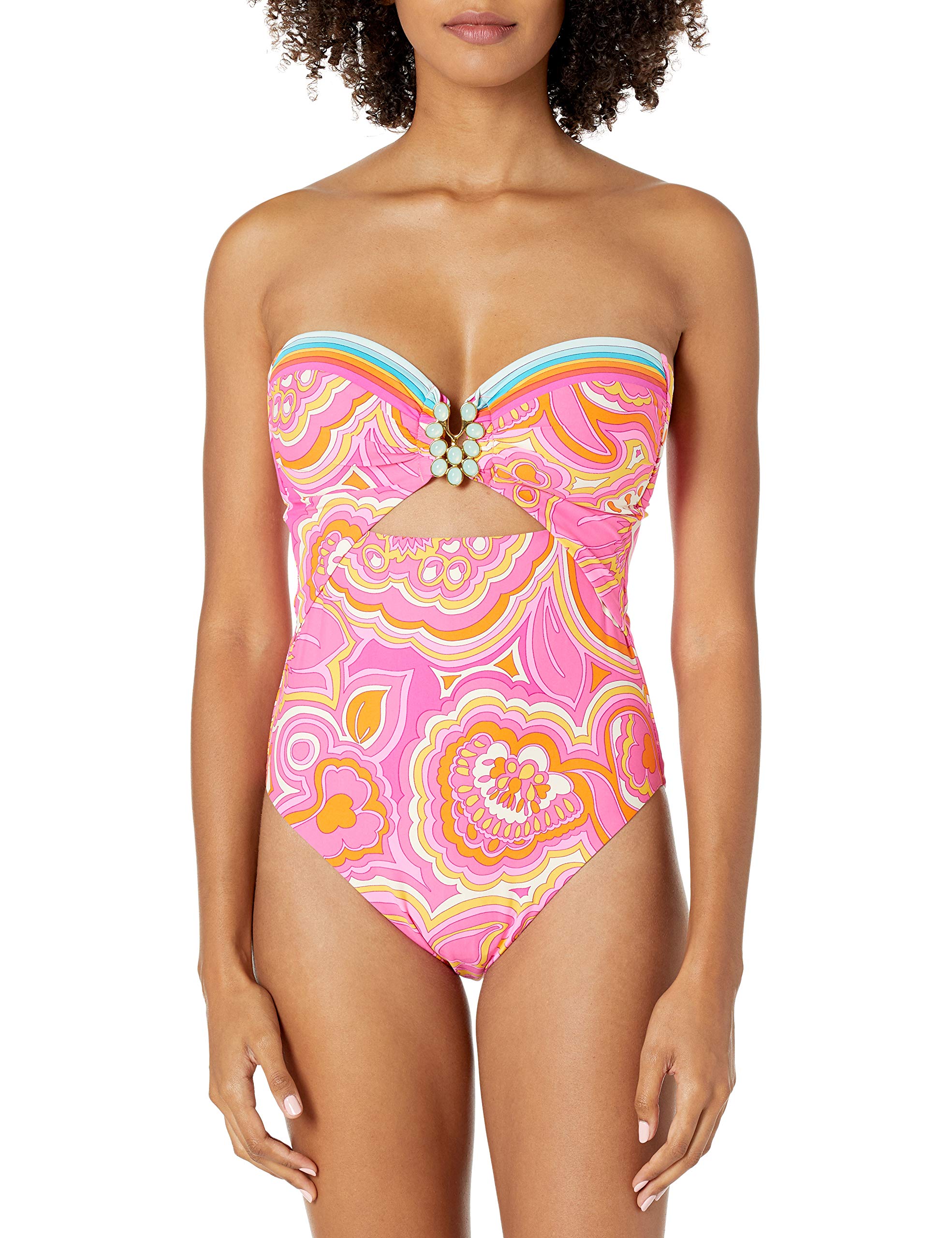 Trina Turk Women's Standard Twist Front Cutout Bandeau One Piece Swimsuit | Sexy Summer Swimwear for Beach & Pool | Perfect for Vacations & Resort Wear